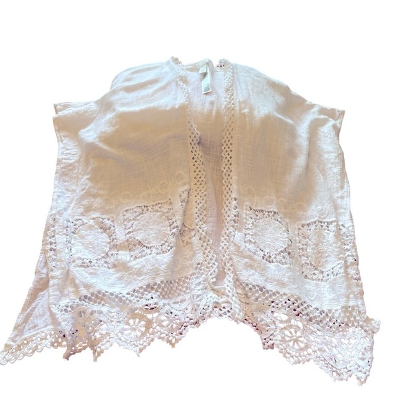 Chico’s Ladies Sleeveless White Gauzy Cotton/Lace/Embroidered Cardigan- Size S/M - Picture 2 of 10